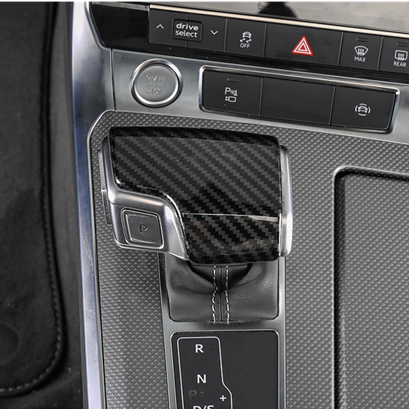 LHD Car Carbon Fiber Gear Shift Knob Handle Lever Cover For AUDI A6 C8 A7 SQ8 RS6 RS7 Q7 Q8 S8 2019 - 2022 Interior Accessories
