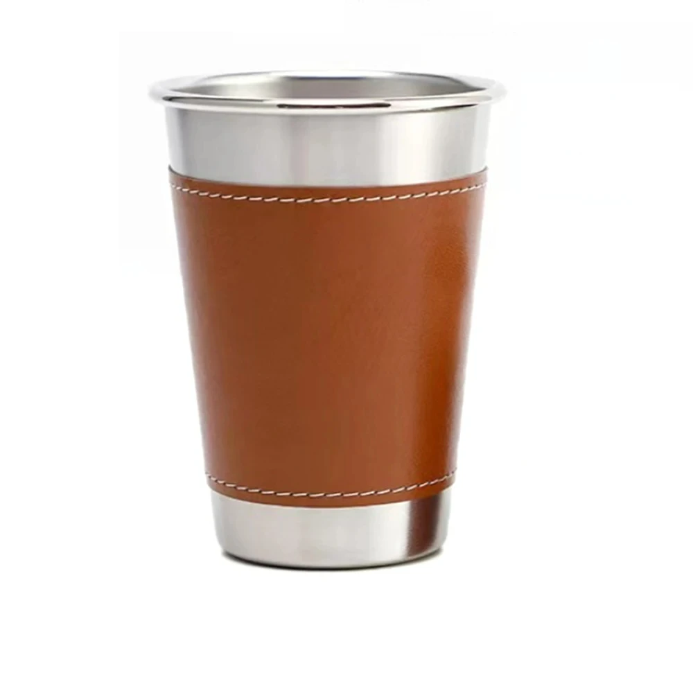 

1 piece of outdoor water cup with leather cover, 304 stainless steel beer coffee cup, drinking cup, outdoor camping tableware