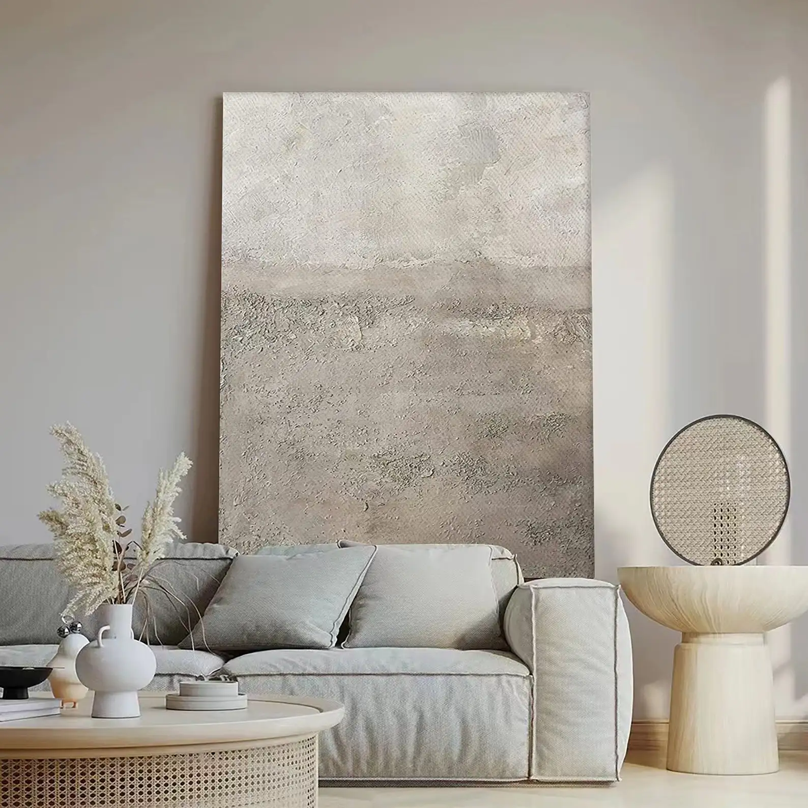 Beige 3D Textured Wall Art Larger Wabi Sabi Canvas Art Oversized Neutral Beige Canvas Khaki Wabi Sabi Painting Wall Decor