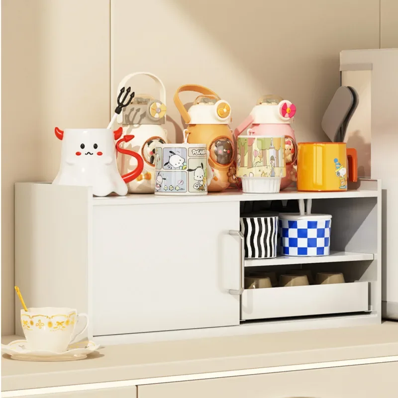 

Simple Dustproof Kitchen Side Cabinet Water Cup Storage Rack Teahouse Coffee Machine Capsule Water Bar Organizer Shelf