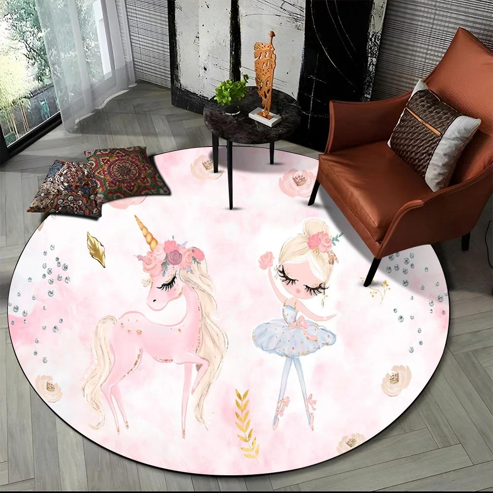 Cartoon Ballet Girl Fairy Ballerina Flower Round Carpet Rug for Living Room Bedroom Child Decor,Pet Area Rug Non-slip Floor Mat