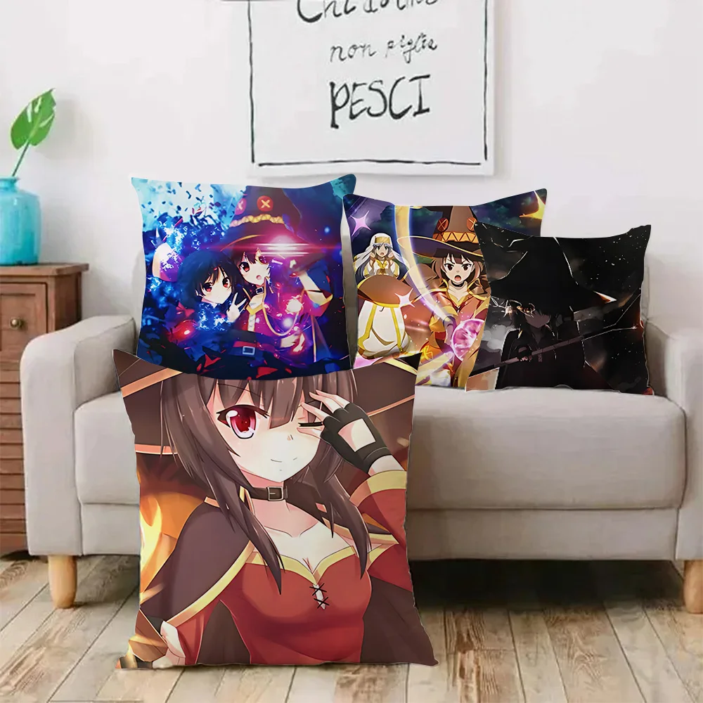 Anime Konosubas Pillow Covers Cartoon Sofa Decorative Home Double-sided Printing Short Plush Cute Cushion Cover