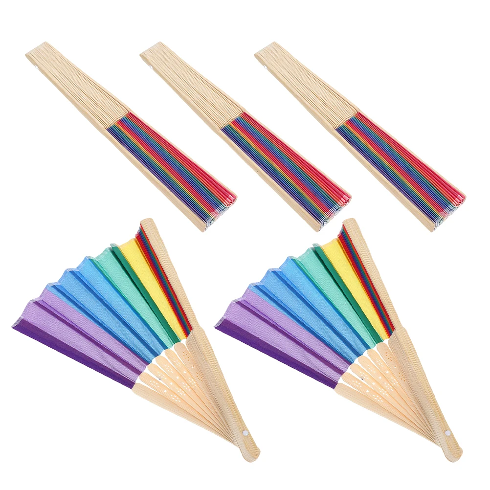 

5 Pcs Folding Hand-crank Fan Wedding Fans for Guests Manual Small Rainbow Stroller