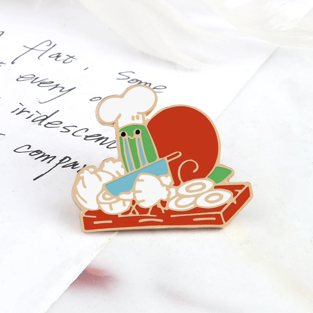 Japanese Style Cartoon Brooch Cute Funny Cooking Snail Chef Enamel Pins for Children Friends Creative Animal Badge Jewelry Gifts