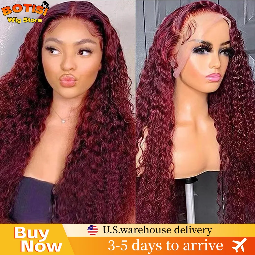 

Botisi Deep Curly 13x6 Hd Парик фронтальной части шнурка 99j Бордовый парик фронта шнурка человеческих волос Волна воды Парик фронта шнурка 13x4 Бразильские волосы
