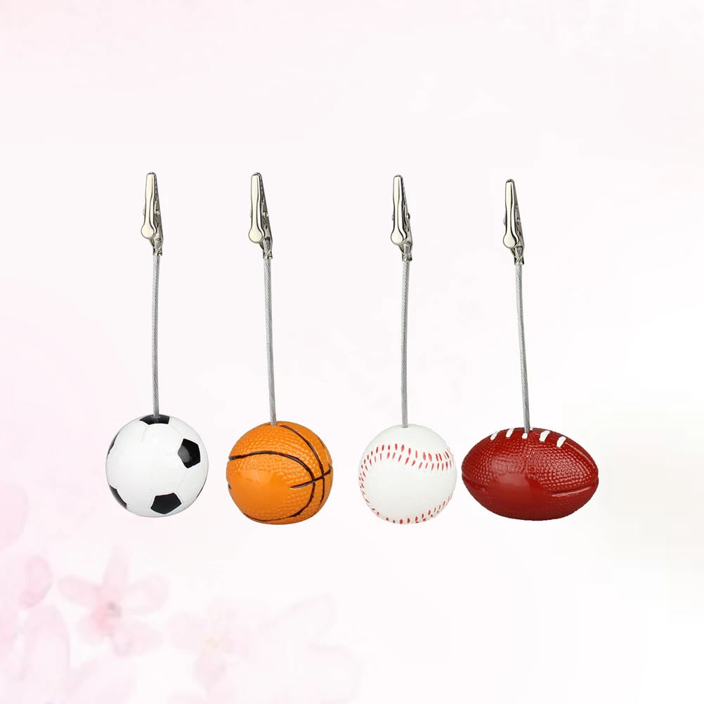 

4pcs Creative Resin Ball Base Metal Mouth Photo Folder Office Home Decoration Supplies(Football, Basketball, Baseball, Rugby)