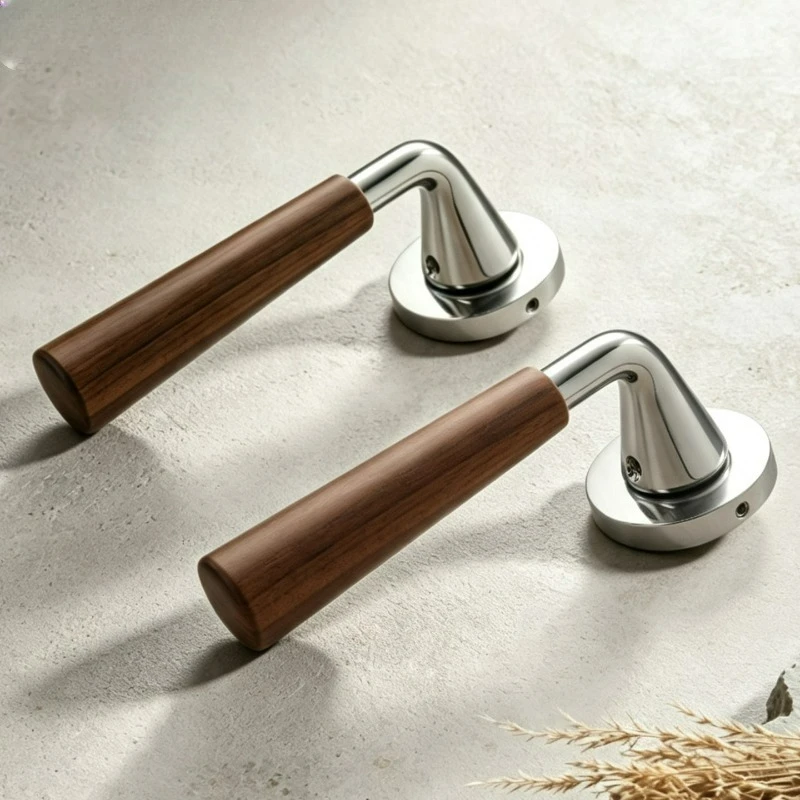 French Style Luxury Bedroom Split Door Lock, Minimalist Style, Universal Bathroom, Conference Room, Walnut Wood Handle Lock