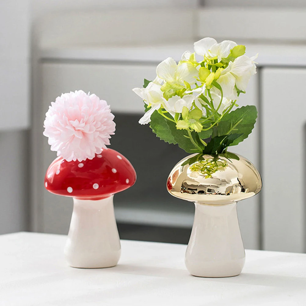 

2Pcs Ceramic Mushroom Vase Decorative Flower Holder for Home Office Wedding Gifts Mushroom Vase Ceramic Vases