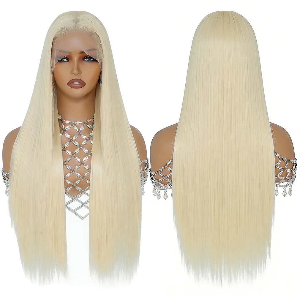 

613 Blonde 13×4 Lace Front Wig Long Straight Natural Hairline Glueless Heat Resistant Synthetic Hair For Women Daily Party
