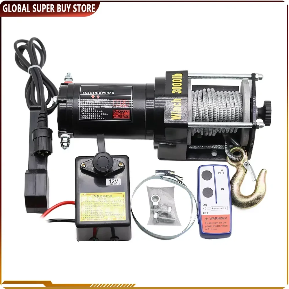 3000lb 12v Electric Winch with Remote Perfect for Towing ATV/UTV Off Road Towing Trailer Winch Truck Vehicle Self-Rescue