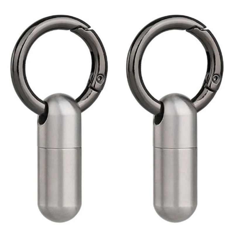 Beauty 2PCS Pill Box Keychain Waterproof Stainless Steel Pill Box Container Keychain Pill Box