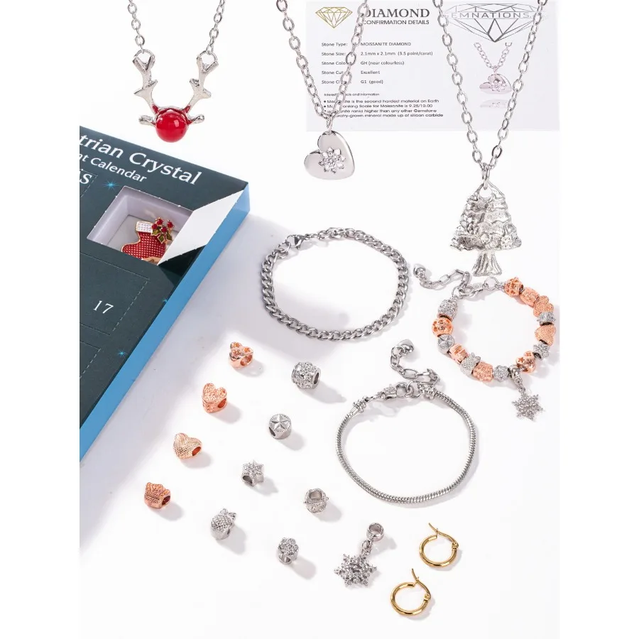 24-Compartment Christmas Advent Calendar Jewelry Making Kit, DIY Beads Set for Necklace Bracelet Earring Craft