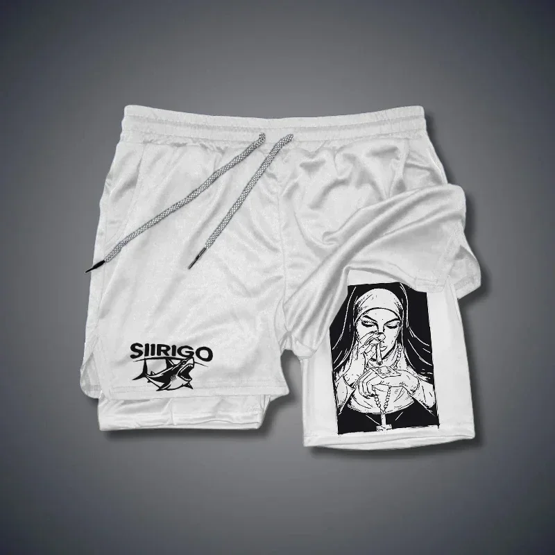 Berserk- Pantalones cortos deportivos 2 en 1 para hombre, pantalones cortos para correr de secado rápido, entrenamiento de gimnasio y fitness, doble capa