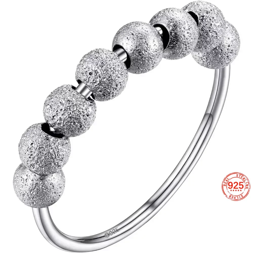 925 Sterling Silver Fidget Ring for Women, Anti Anxiety Removable Bead Ring, Cute and Minimalist, Size 5-11 QC24