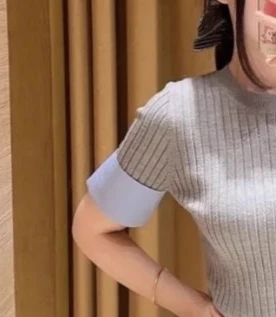 

Women's autumn new round neck knitted sweater short sleeve patchwork cuffs casual elegant top