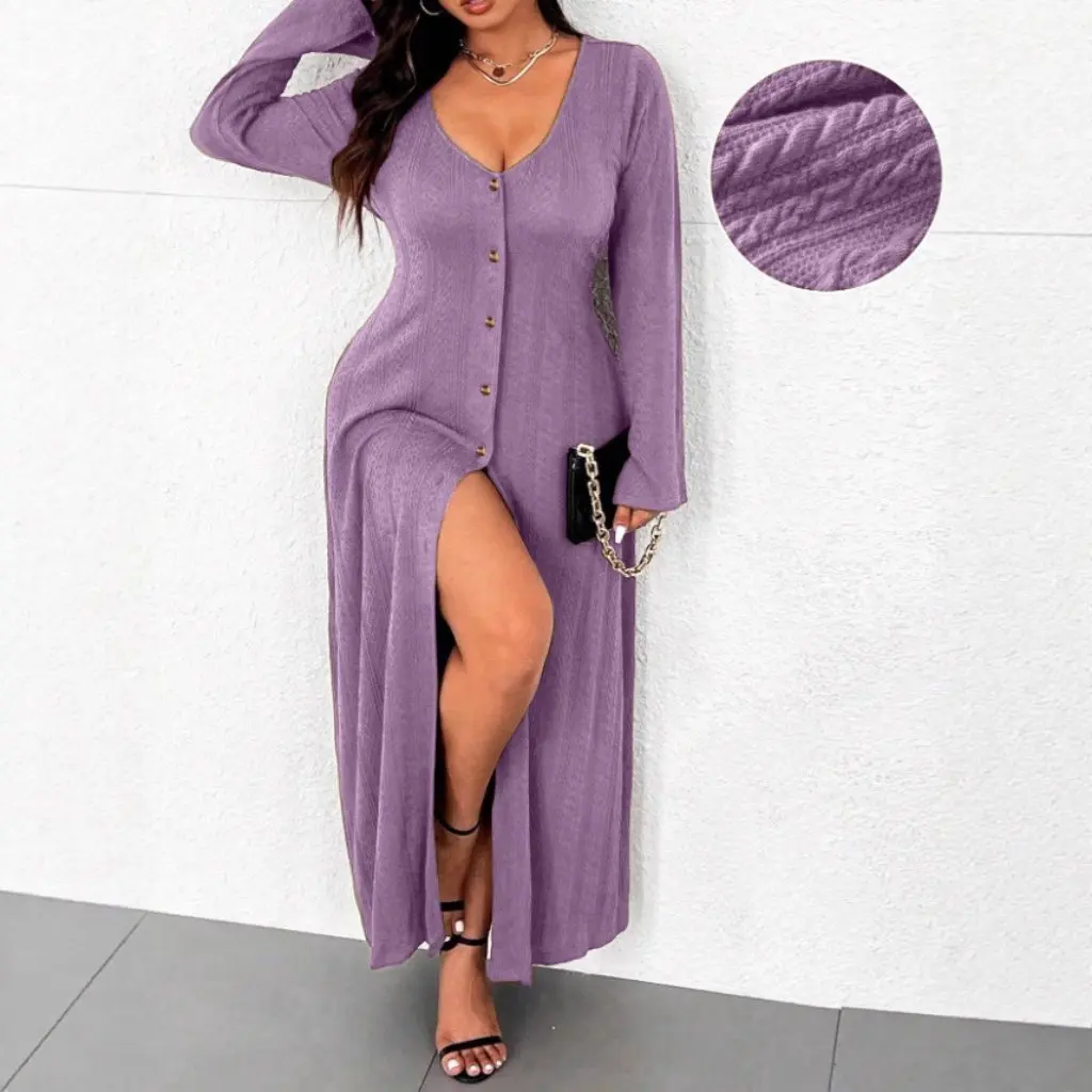 فستان نسائي بسيط كاجوال بتصميم تنورة طويلة بتصميم نحيف بخطوة واحدة أزياء الخريف والشتاء