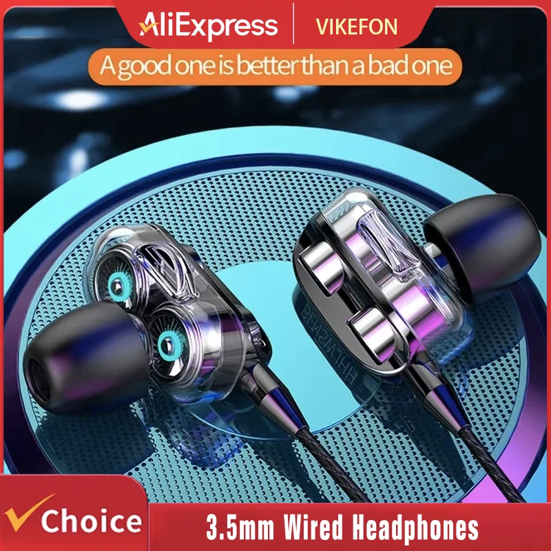 3,5-mm-Kabel-Kopfhörer mit Geräuschunterdrückung, In-Ear-Sportkopfhörer, Dual-Treiber, Bass-Stereo-Gaming-Headset, HiFi-Musik-Ohrhörer mit Mikrofon