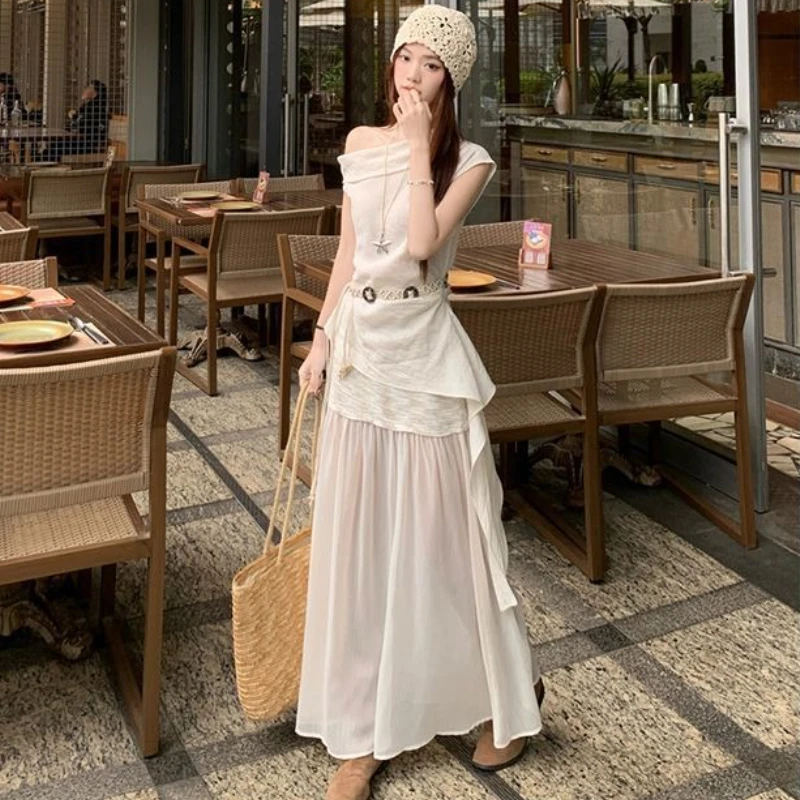 

White Female Outfits Korea Full Co Ord Clothing Trend 2025 The New Function of Matching Promotion Women's Two Skirt Piece Set