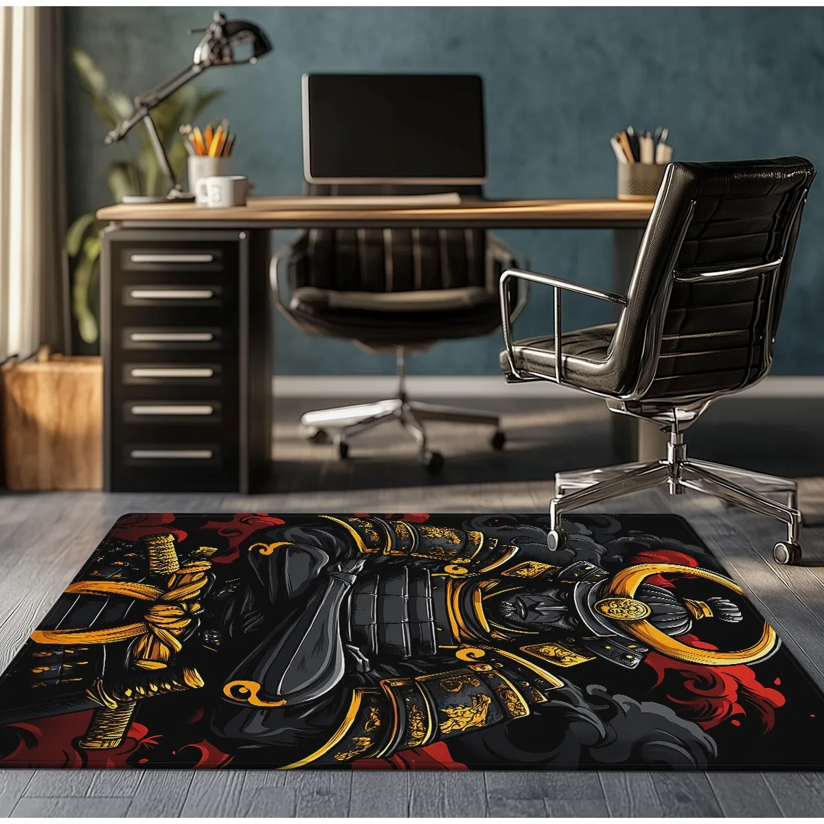 Samurai Armor Warrior Japanese Theme Crystal Velvet Rug Anime Gamer Room Decor Office Floor Mat
