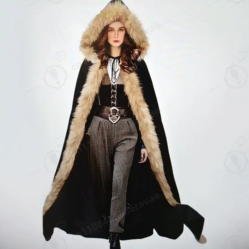 New Thick Velvet Hooded Cape Solid Color Tie Cloak for Christmas Halloween Stage Performance Cosplay