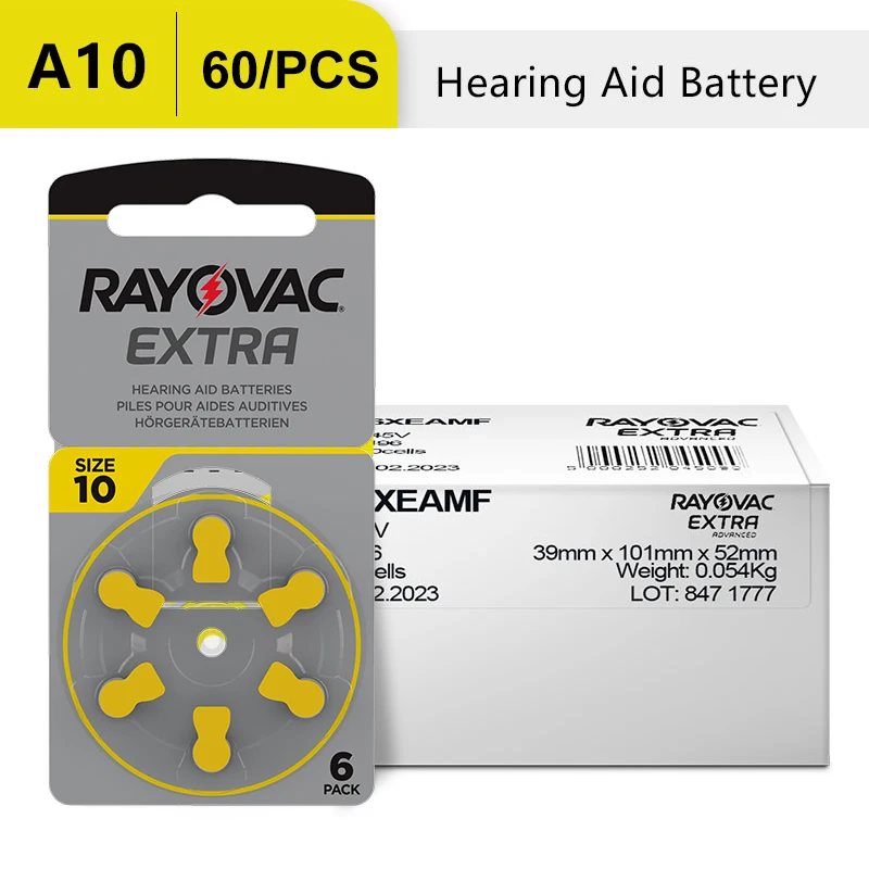 Hearing Aid Batteries A10 PR70 60PCS/10 Cards RAYOVAC EXTRA 10 A10 Zinc Air 1.45V High Performance Battery for Hearing Aid