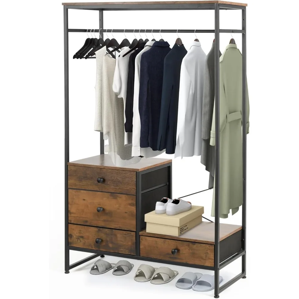 

Free Standing Closet Organizer Heavy Duty Garment Rack with 4 Drawers