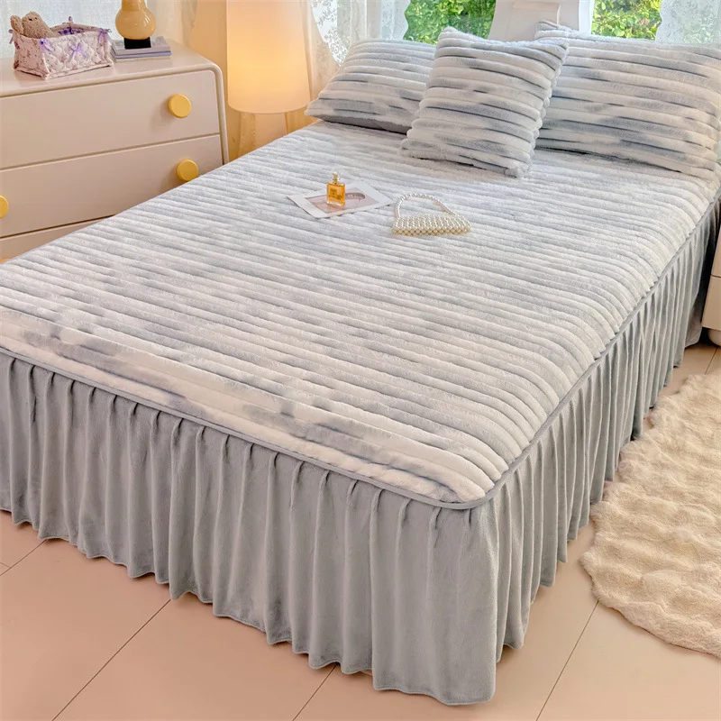 Class A rabbit hair pull fleece bed skirt crystal fleece milk fleece bed skirt single piece without pillowcase