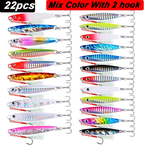 22 Uds. Plantillas de cuchara de Metal, juego de Señuelos de Pesca de carpa, 60g, 40g, 30g, 20g, 17g, 10g, Crankbait, cucharas, cebo Wobbler, Señuelos de Pesca de Mar