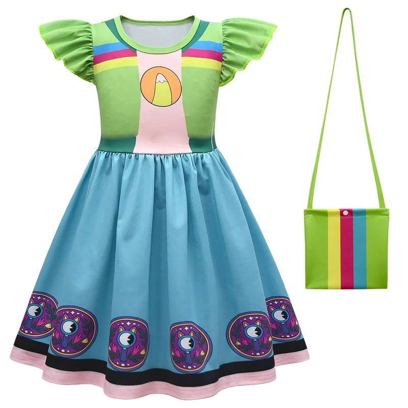 طقم فساتين ثلج غير رسمية للأطفال ، أكمام طائرة ، فستان على شكل حرف a مع حقيبة ، زي تأثيري للبنات ، سام ، كريم #6