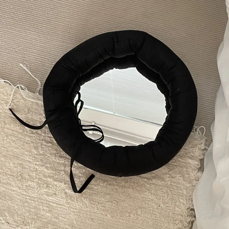 Black and White Solid Color Fabric Filled Cotton Mirror A Simple Home Decoration Mirror,Makeup Mirror,Acrylic Mirror Surface