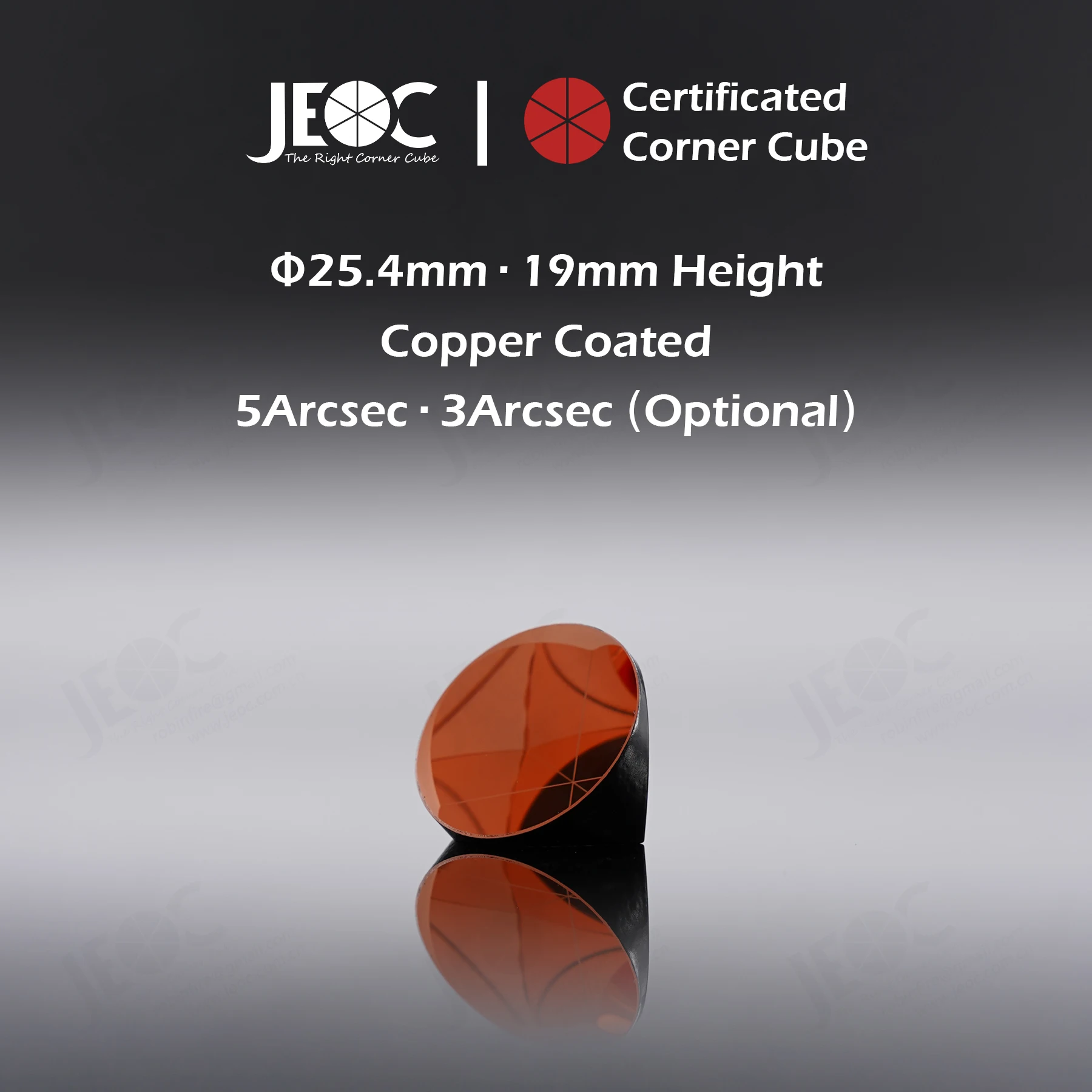 Imagem -02 - Jeoc-certificated Corner Cube 25.4 mm Diâmetro 19 mm 0.75 Altura Prisma Reflexivo Cobre Revestido 100 Pcs