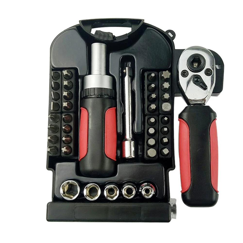 45 Pcs For Stubby Ratchet Wrench Set Alloy Steel Short Handle Screwdriver Spanner Kit For Home Garden Hand Tool Repair