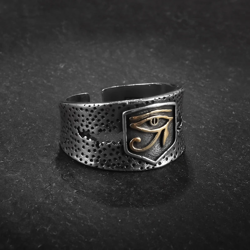 Fashionable and Creative Ancient Egyptian Eye of Horus Adjustable Ring Motorcycle Punk Hip-Hop Jewelry Gift for Men and Women