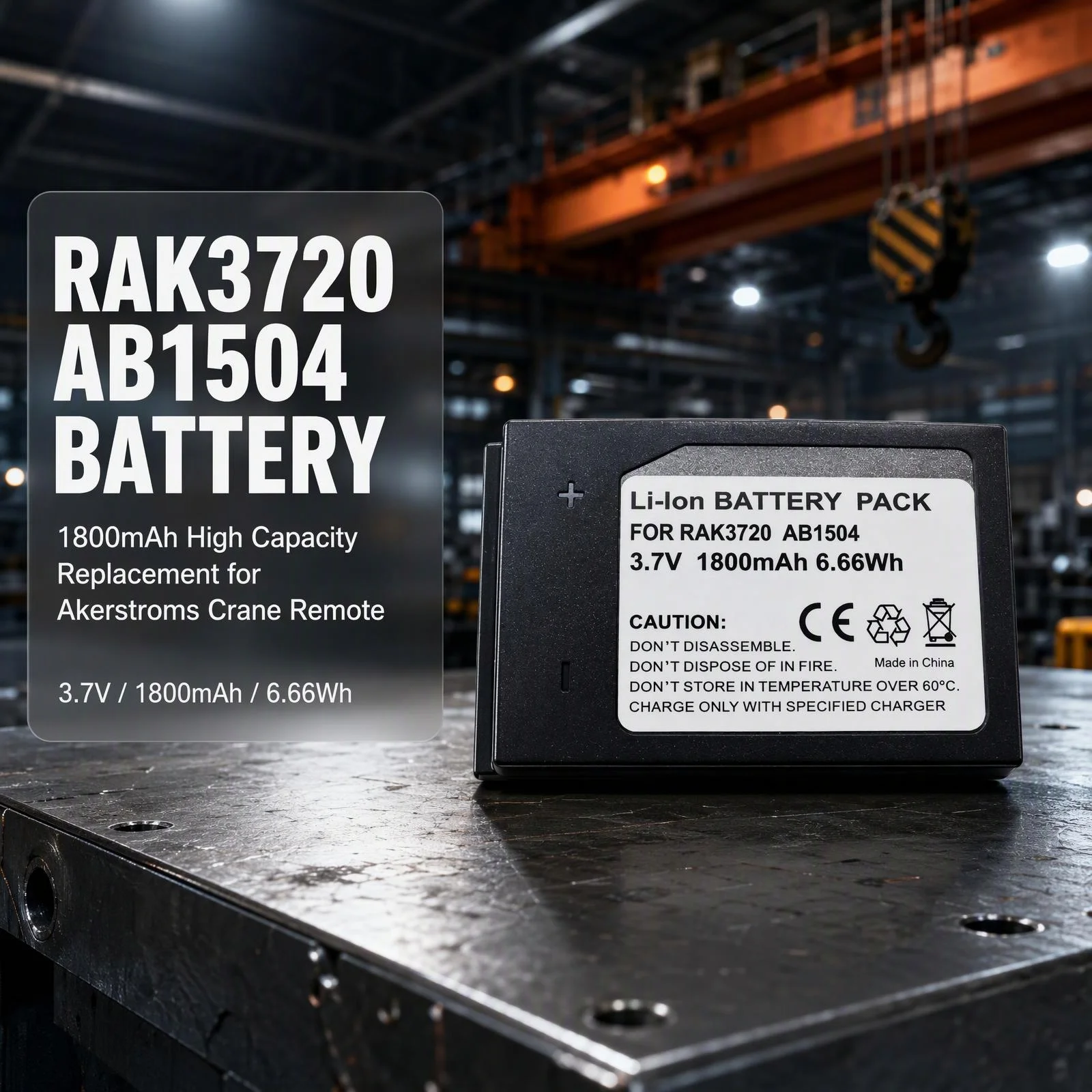 RAK3720 AB1504 3.7V 1800mAh Replacement Battery for Akerstroms Crane Remote Controller Industrial Remote