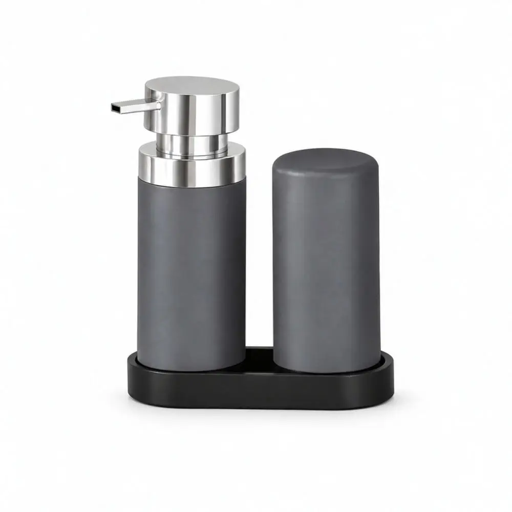 Hand Soap Dispenser And Tray Set Silicone Squeeze Bottle For Kitchen Sink Countertop Dish Detergent Storage Accessory