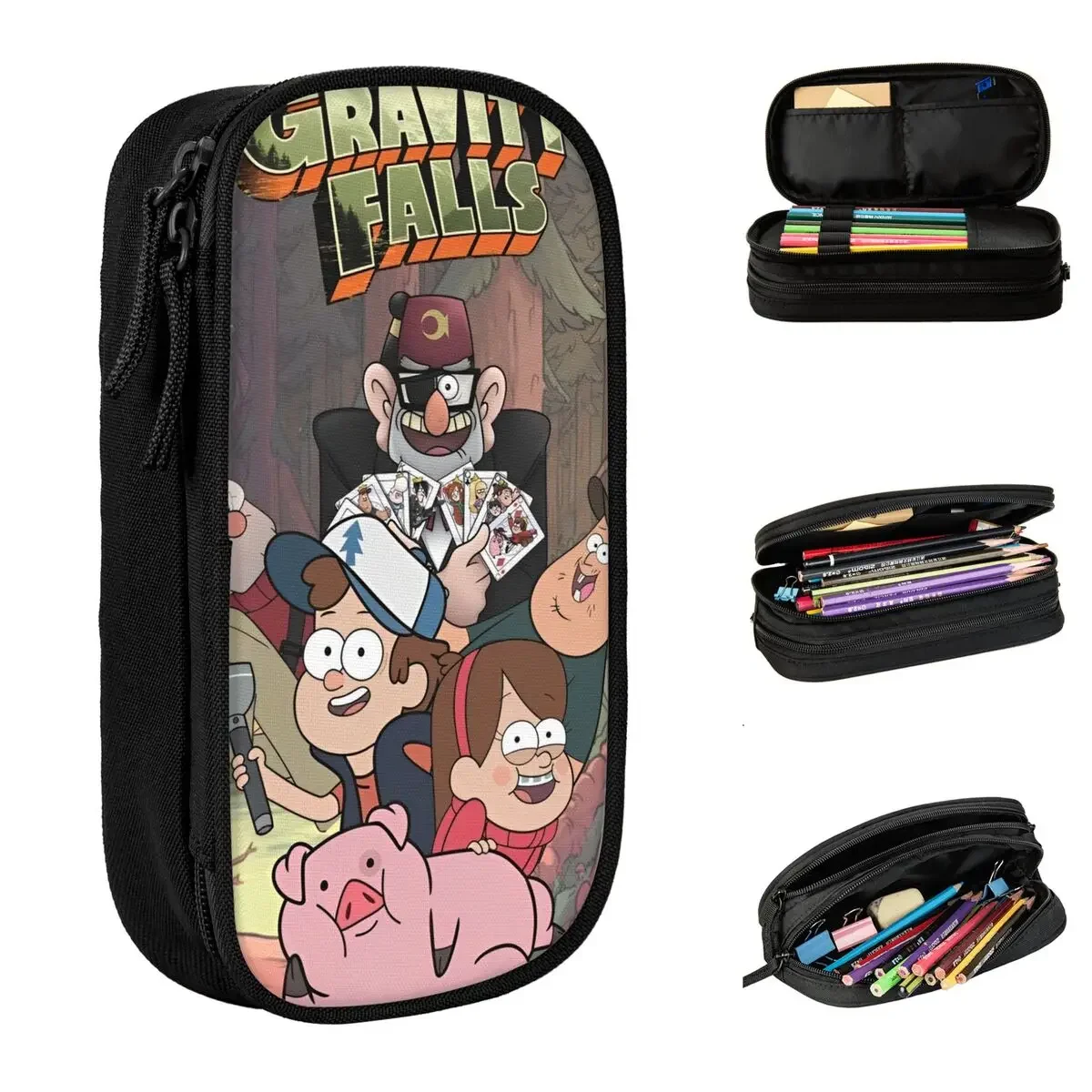 Gravity Falls Poster Dipper Mabel Pencil Case Cartoon Pencilcases Pen Holder Student Big Capacity Pencil Bags Zipper Stationery