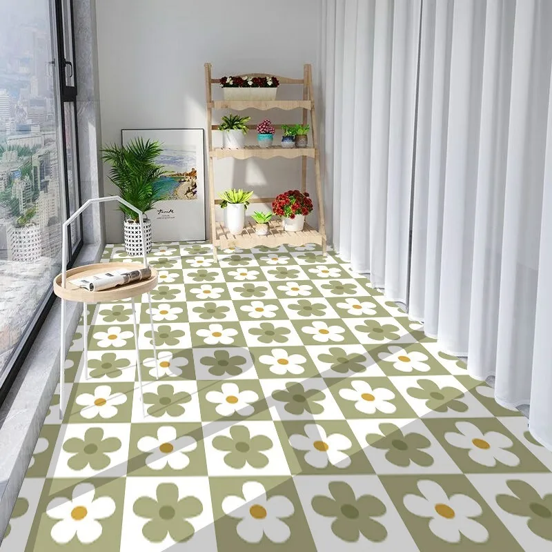 Retro Green Checkered PVC Leather Rug Waterproof Oil-proof Stain-resistant Kitchen Carpet Large Area Non-slip Floor Mats Tapis