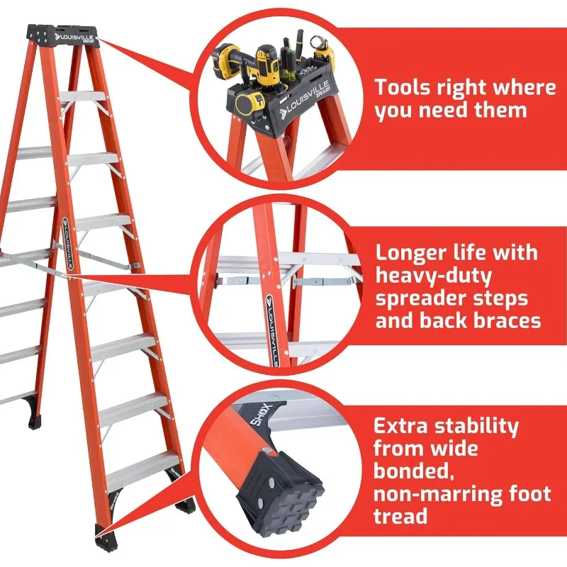 Fiberglass Step Ladder, 375-Pound Load Capacity, Type IAA, FS1408HD