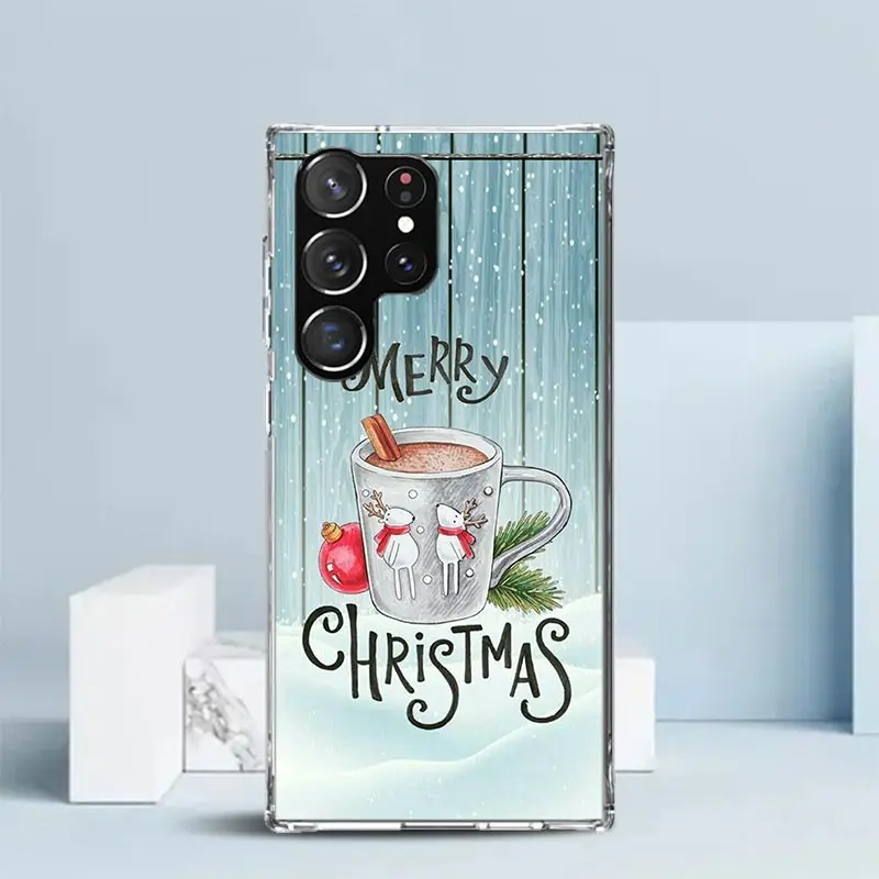 Winter Coffee Christmas Phone Case For Samsung Galaxy S24 S25 Edge S26 Ultra S22 S23 Plus S21 + S20 FE Soft TPU Back Cover Galax