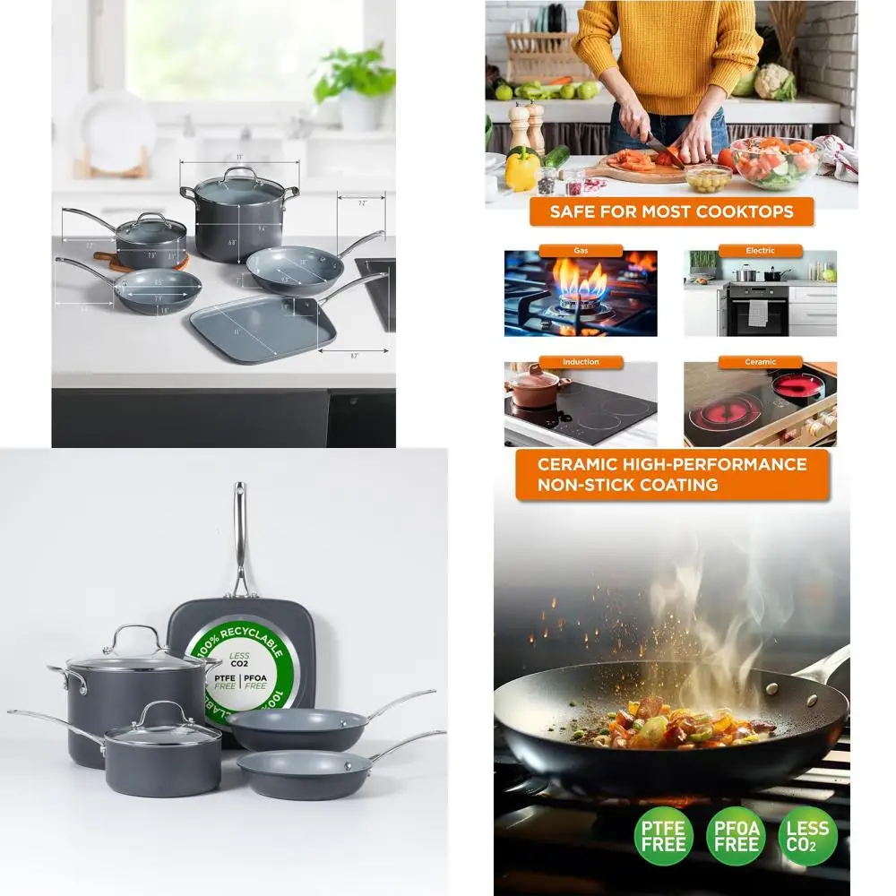 

7-Piece Ceramic Non-Stick Aluminum Cookware Set with Lids, Hard Anodized, Oven and Dishwasher Safe, PFOA & PTFE Free