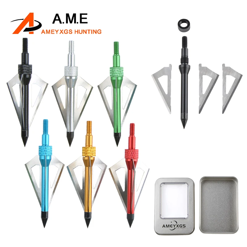 

6pcs Hunting Arrowhead 110 Grains Arrow Tips with Arrowhead Box 3 Fixed Blades for Bow Outdoor Archery Shooting Hunt