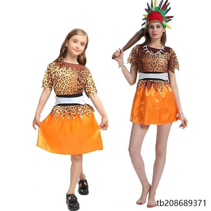 زي تنكري للرئيس الهندي للنساء والرجال، زي الرجل البري البدائي لأداء ملابس الهالوين Indigus People #2