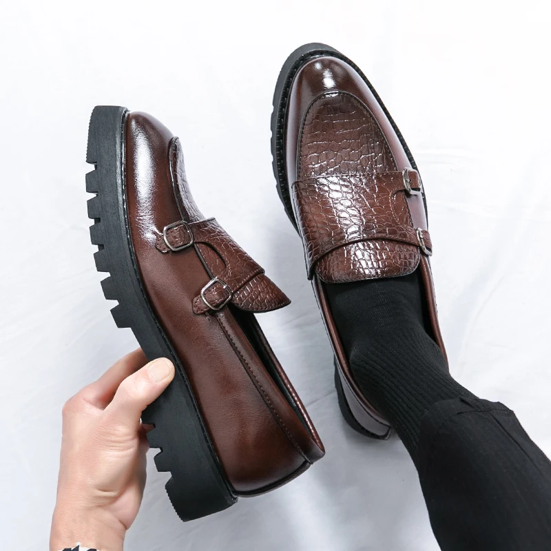 Hight Quality British Style Business Casual Leather Height Increasing Shoes For Men\'s Loafers Black Hombre Daily Dress Pointed