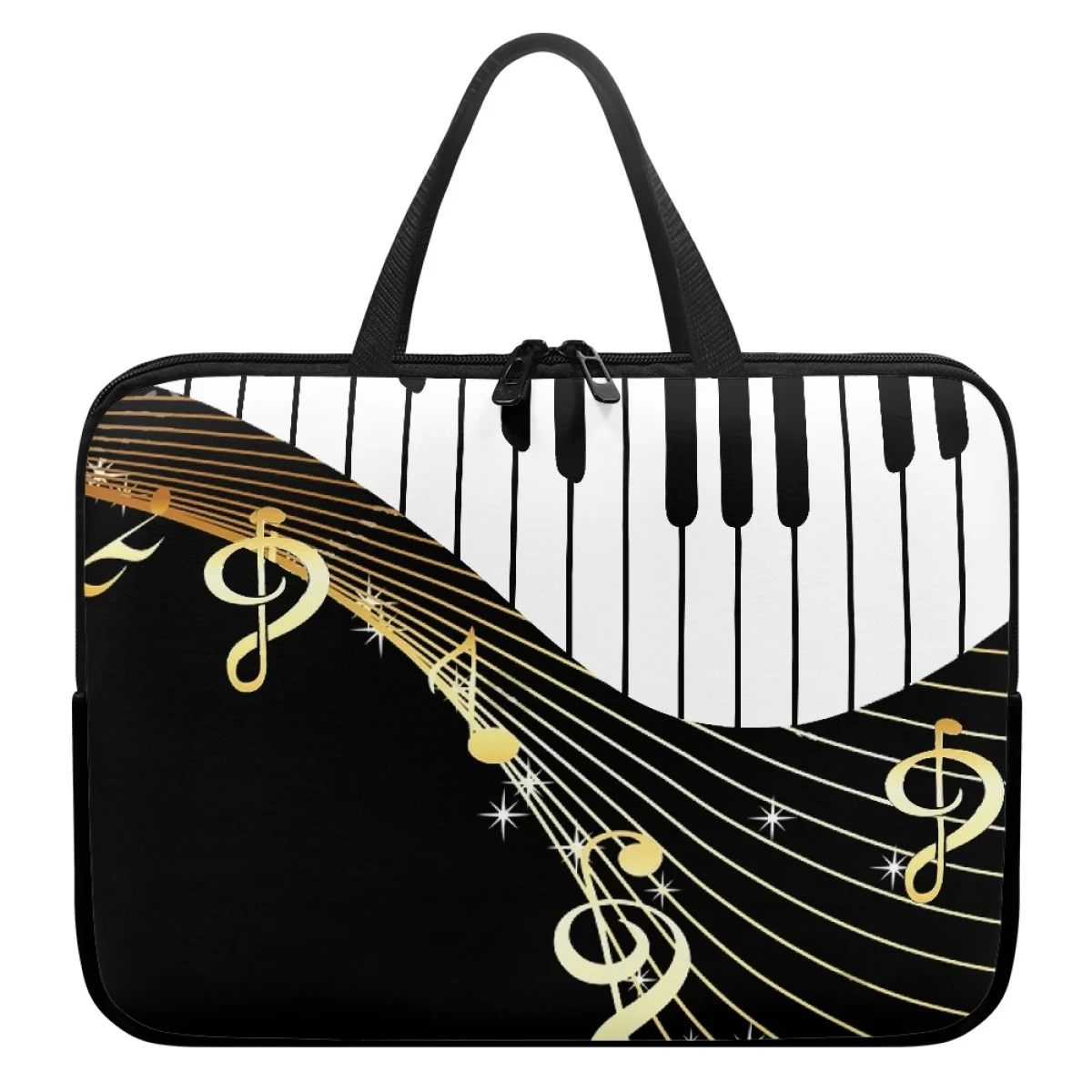 Golden Piano Note Music Style Design Casual Computer Notebook Cover Case Portable Handle Fashion Tablet Bag Accessories Handbags