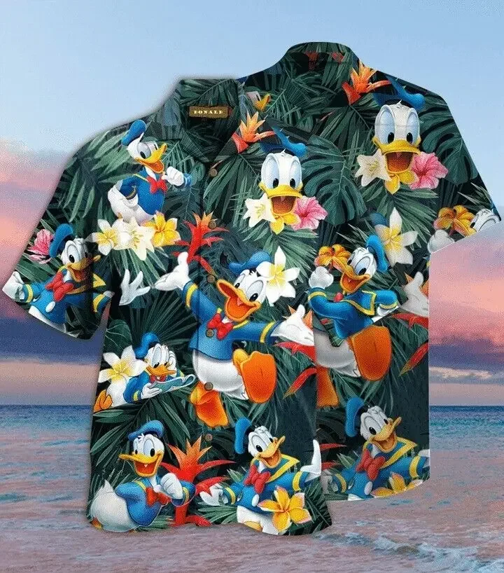 New Mickey Mouse Pluto Dog Orange Green Strips Summer Tropical Disney Hawaiian Shirt