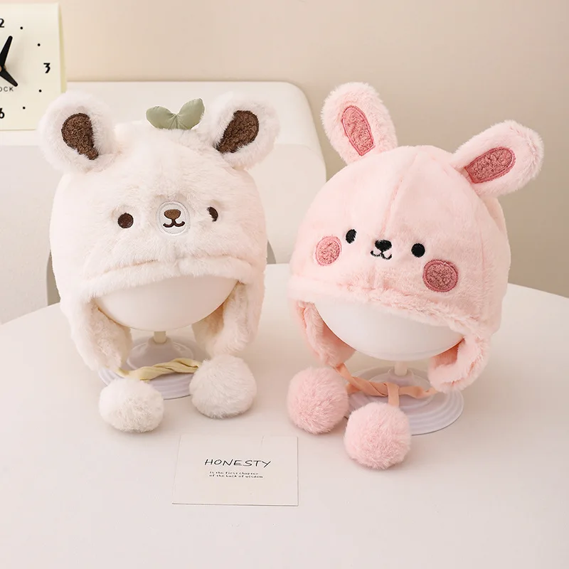 

Baby Furry Hat Winter Models Newborn Beanies Cap Cute Animal Plush Ear Protection Hat Boy Girls Warm Windproof Cap 1-3 Years Old