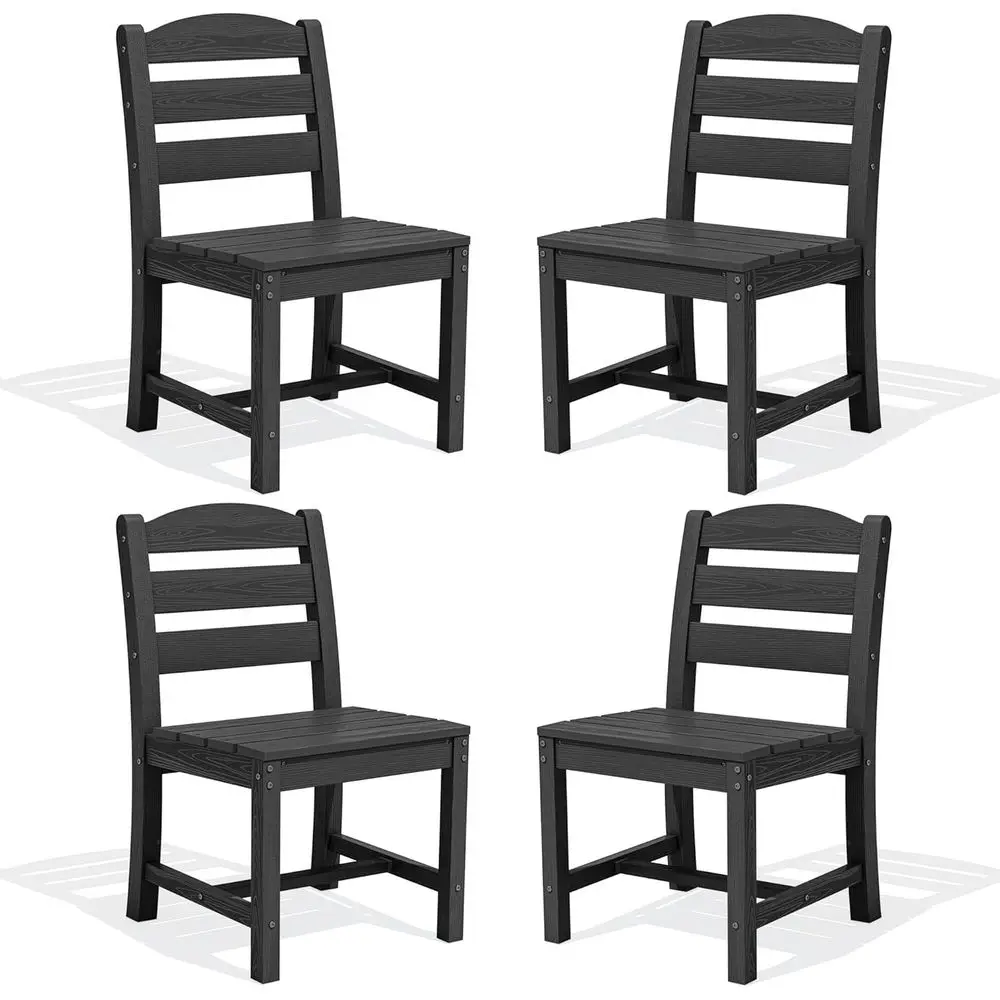 

Set of 4 All-Weather HDPE Outdoor Dining Chairs with 19.7 Wide Seats for Patio, Garden, Black