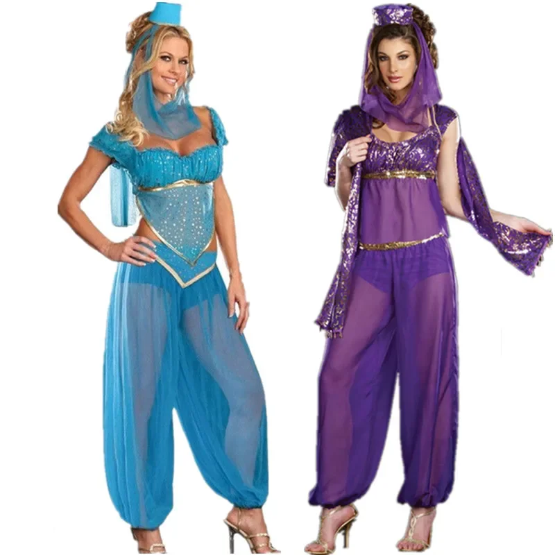 Sexy Goddess Belly Dancer Dress Adult Arabic Dance Costume Jasmine GENIE Aladdin Princess Halloween Fancy Women Dress Sets