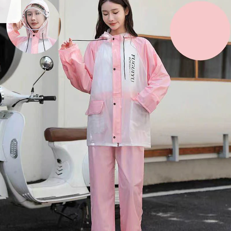 Fashion Adult Split Raincoat Jacket Rain Pants Suit Thickened Waterproof Hooded Rain Poncho Outdoor Hiking Travel Rainwear Suit