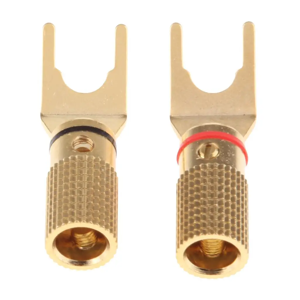 2X 2x Y/ U- Type Screw Spade Banana Plug Speaker Cable Wire Connectors